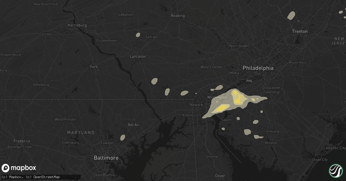 Hail map in Oxford, PA on August 27, 2026
