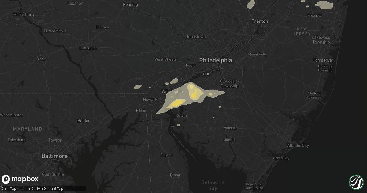 Hail map in Penns Grove, NJ on August 27, 2026