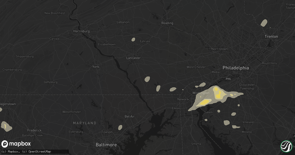 Hail map in Quarryville, PA on August 27, 2026