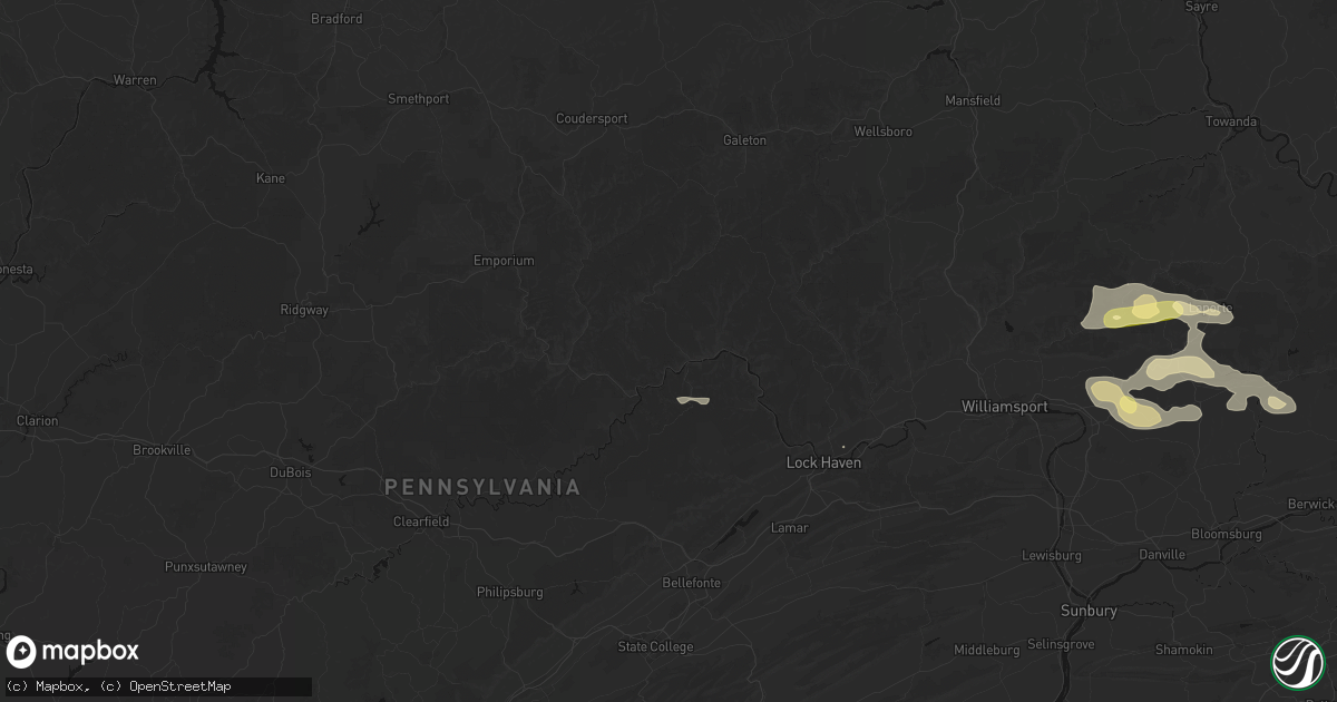 Hail map in Renovo, PA on August 27, 2026