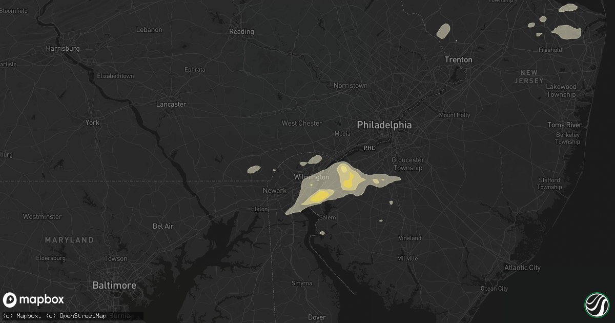 Hail map in Rockland, DE on August 27, 2026