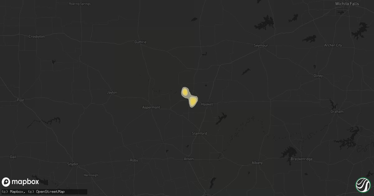 Hail map in Rule, TX on August 27, 2026