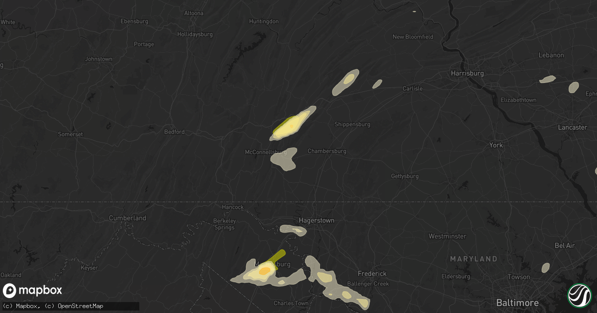 Hail map in Saint Thomas, PA on August 27, 2026