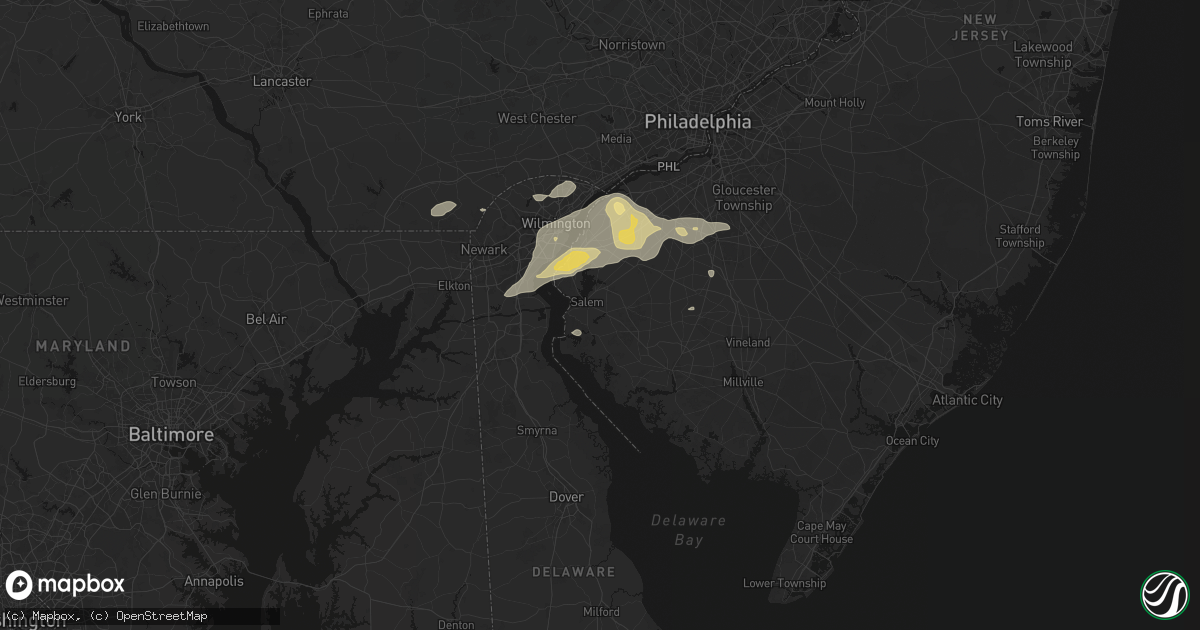 Hail map in Salem, NJ on August 27, 2026