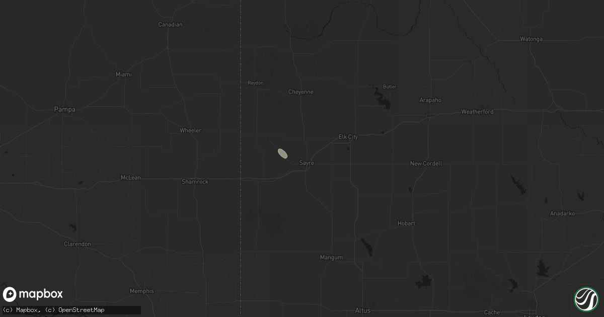 Hail map in Sayre, OK on August 27, 2026