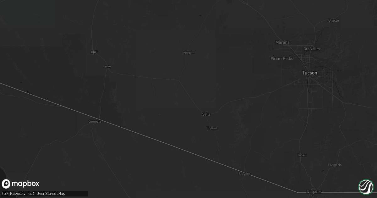 Hail map in Sells, AZ on August 27, 2026
