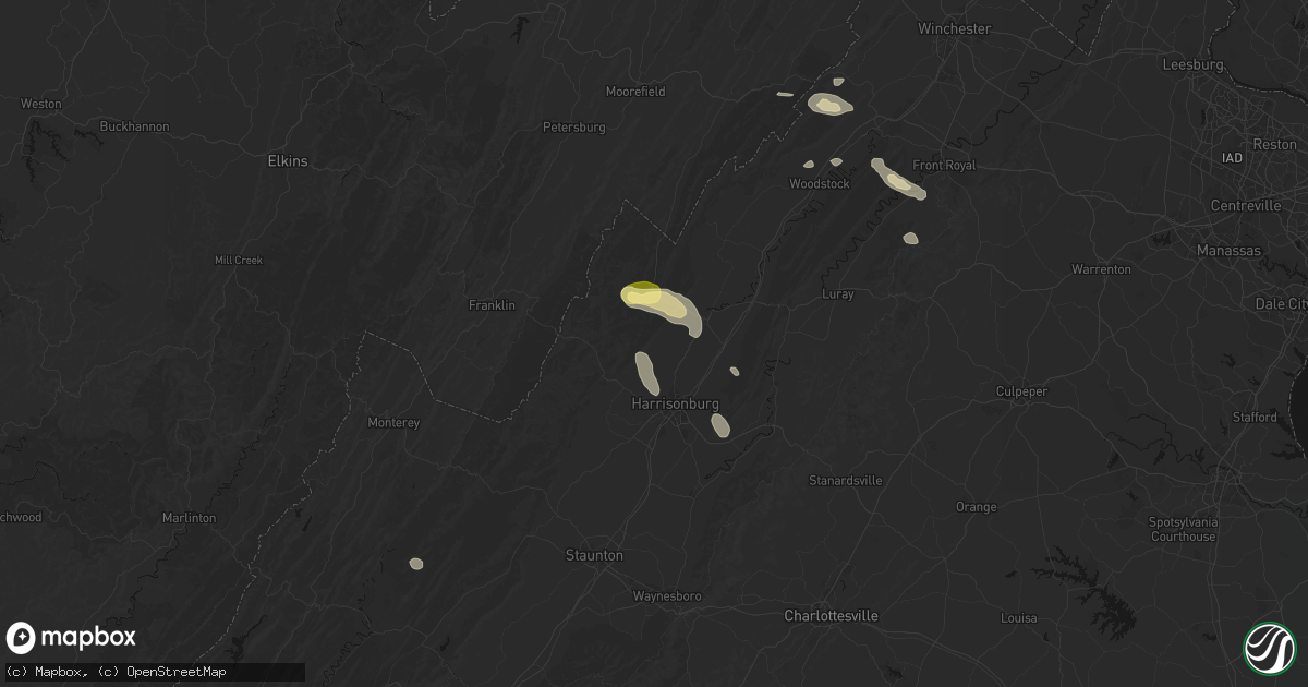 Hail map in Singers Glen, VA on August 27, 2026