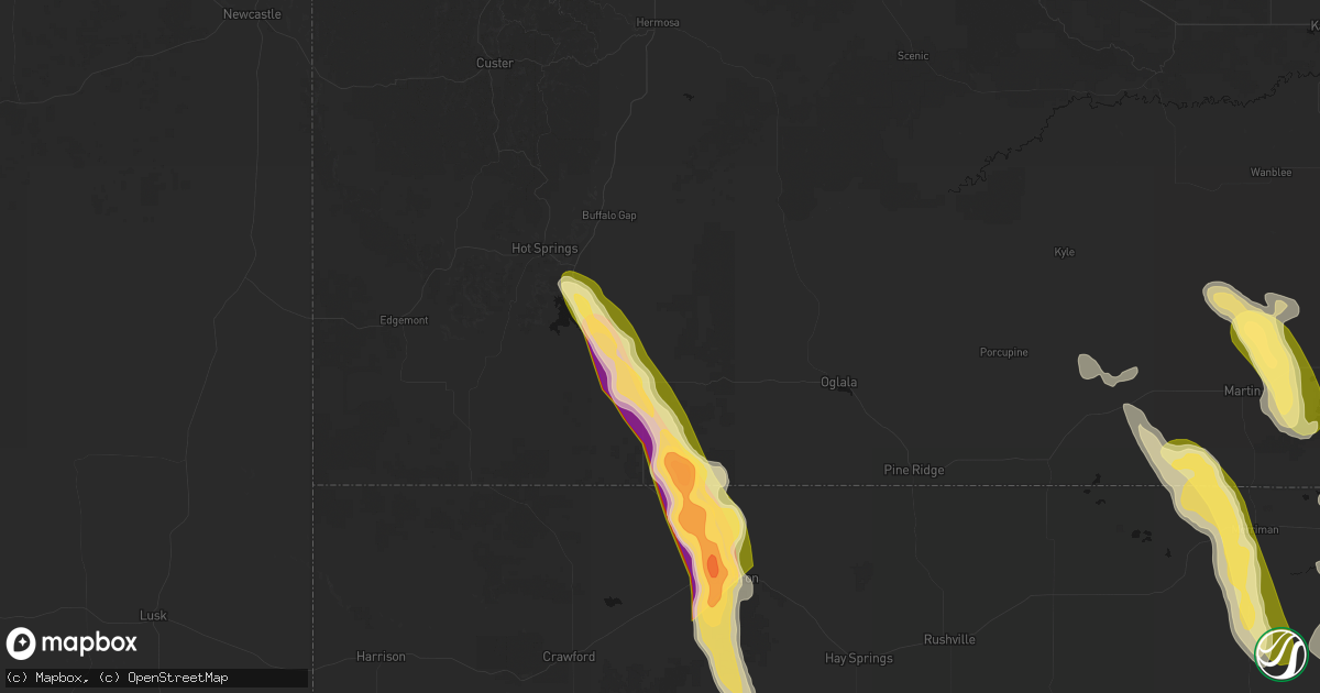 Hail map in Smithwick, SD on August 27, 2026