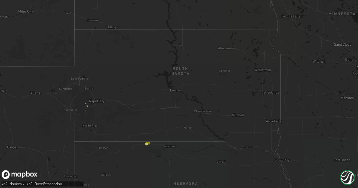 Hail map in South Dakota on August 27, 2026