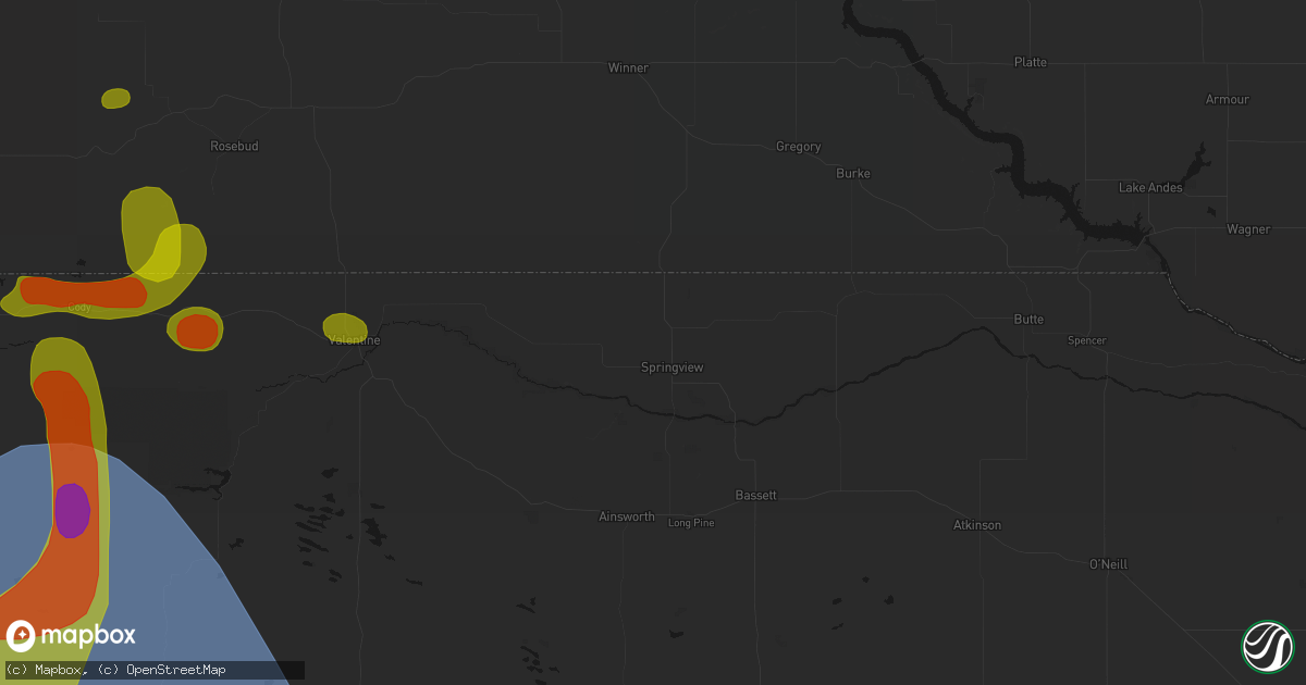 Hail map in Springview, NE on August 27, 2026