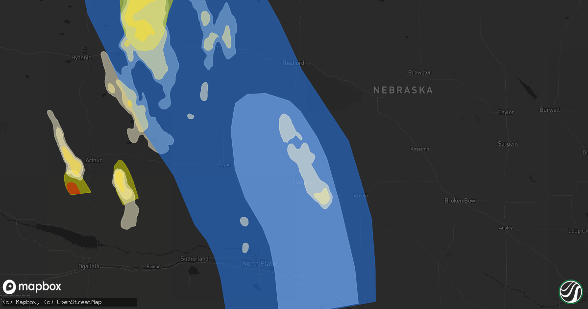Hail map in Stapleton, NE on August 27, 2026