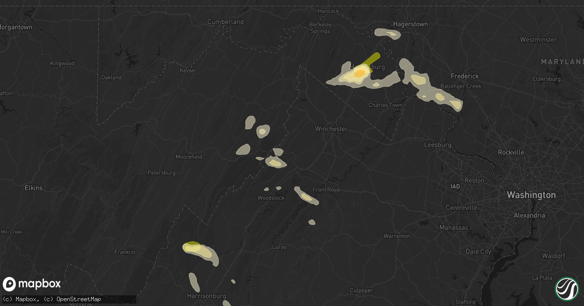 Hail map in Strasburg, VA on August 27, 2026