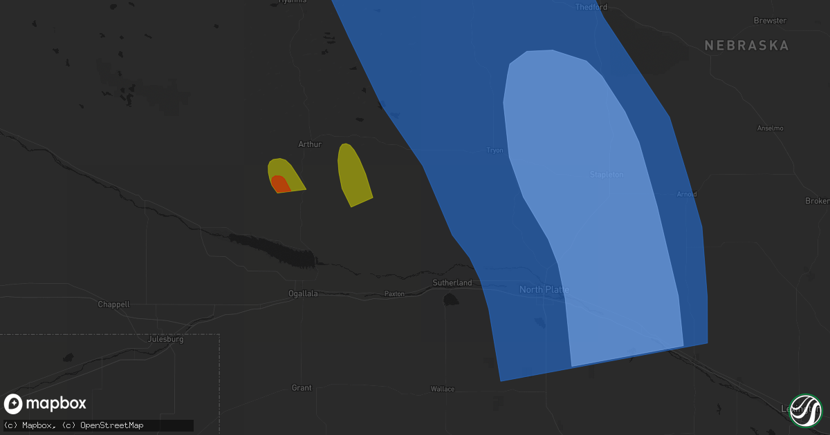 Hail map in Sutherland, NE on August 27, 2026