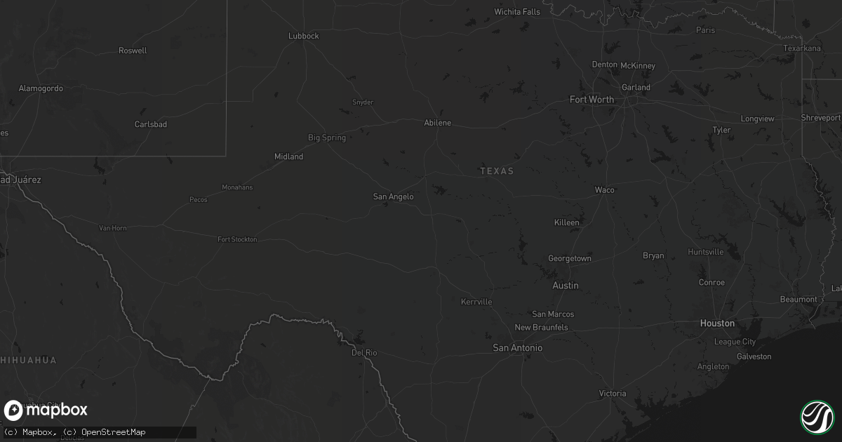 Hail map in Texas on August 27, 2026