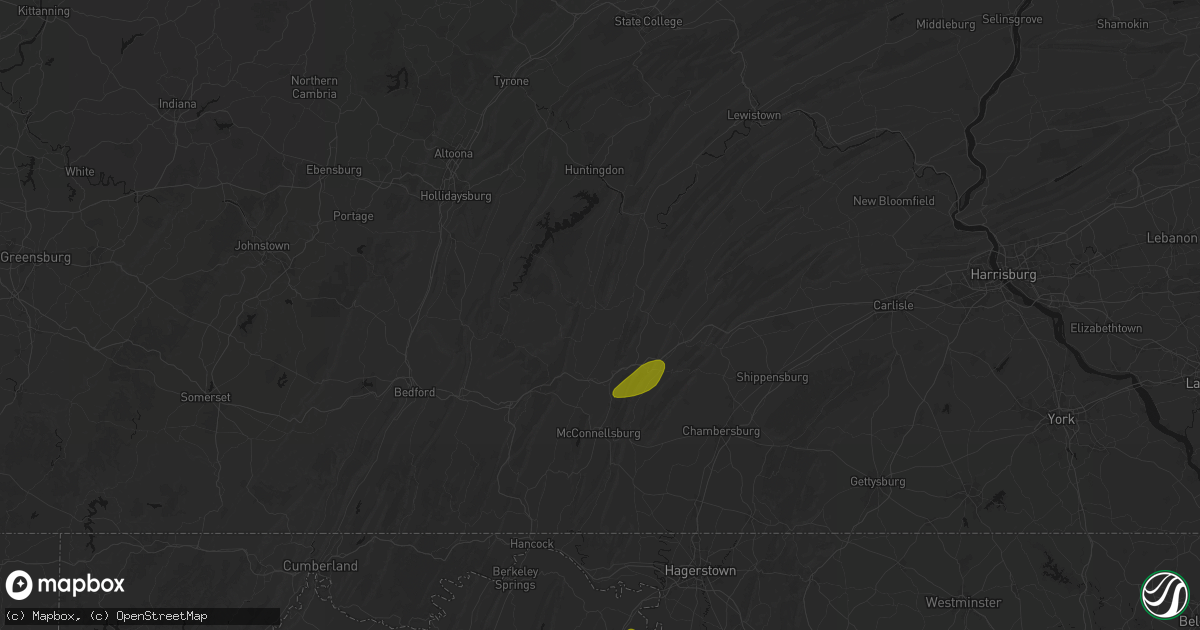 Hail map in Three Springs, PA on August 27, 2026