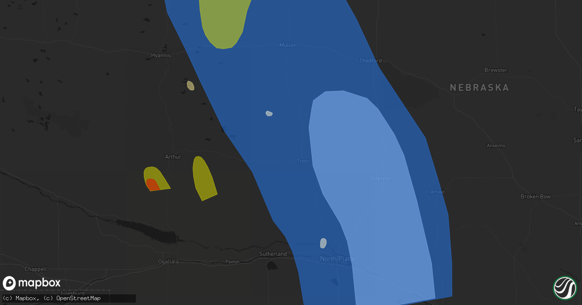 Hail map in Tryon, NE on August 27, 2026