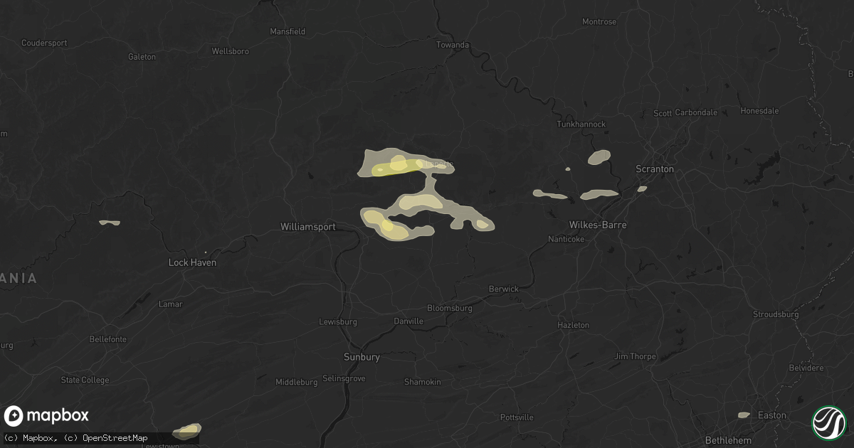 Hail map in Unityville, PA on August 27, 2026