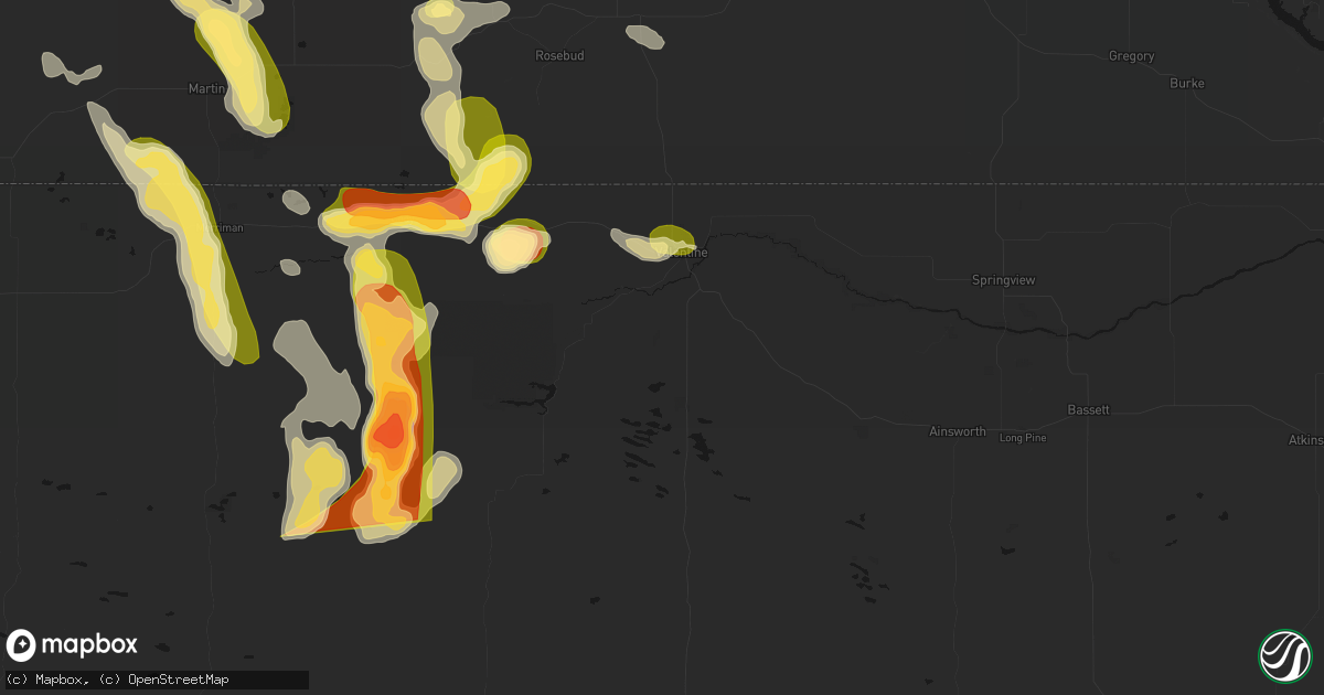 Hail map in Valentine, NE on August 27, 2026