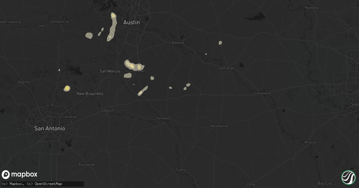 Hail map in Waelder, TX on August 27, 2026