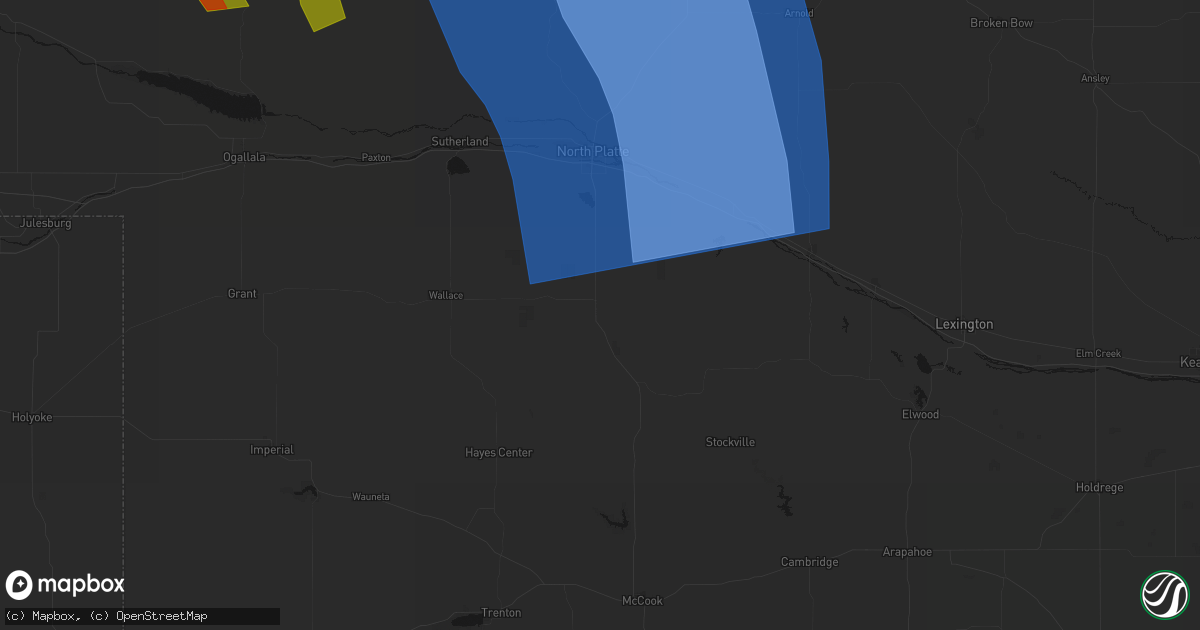 Hail map in Wellfleet, NE on August 27, 2026