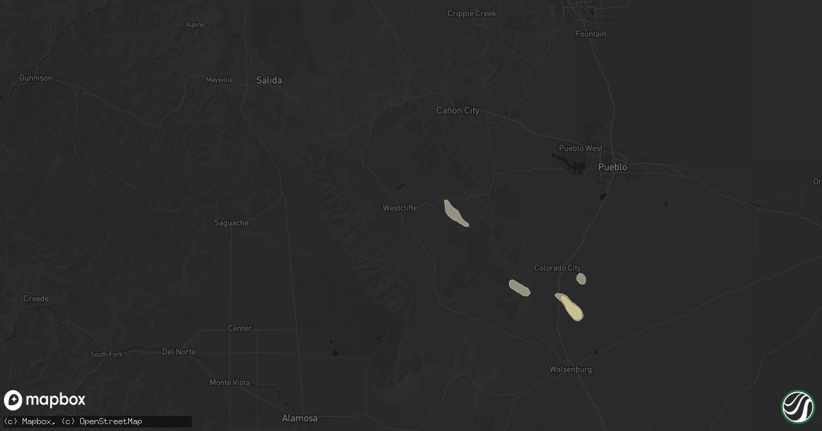 Hail map in Westcliffe, CO on August 27, 2026