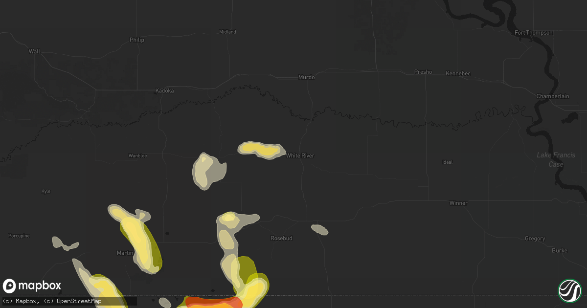 Hail map in White River, SD on August 27, 2026