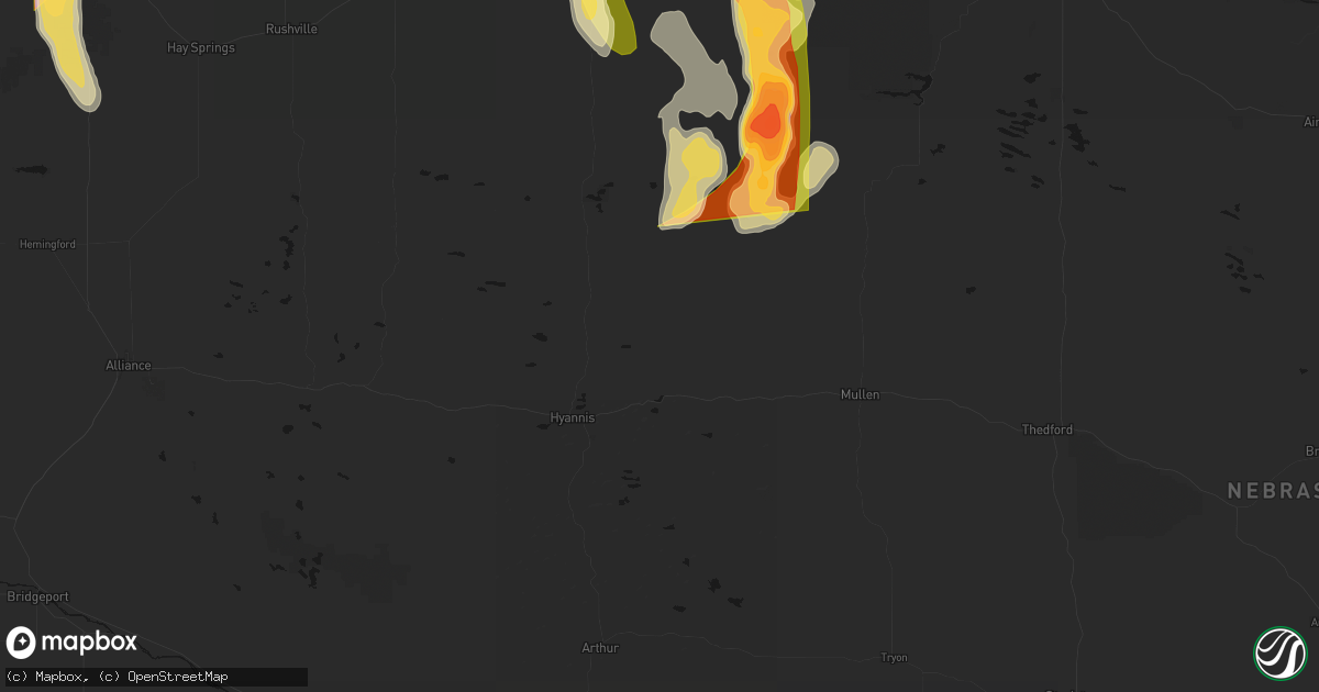 Hail map in Whitman, NE on August 27, 2026