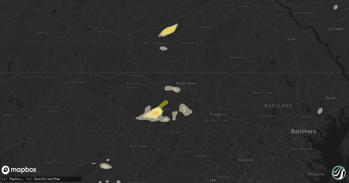 Hail map in Williamsport, MD on August 27, 2026