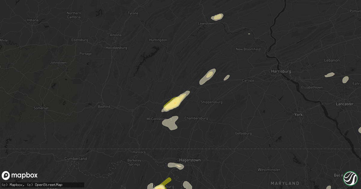 Hail map in Willow Hill, PA on August 27, 2026