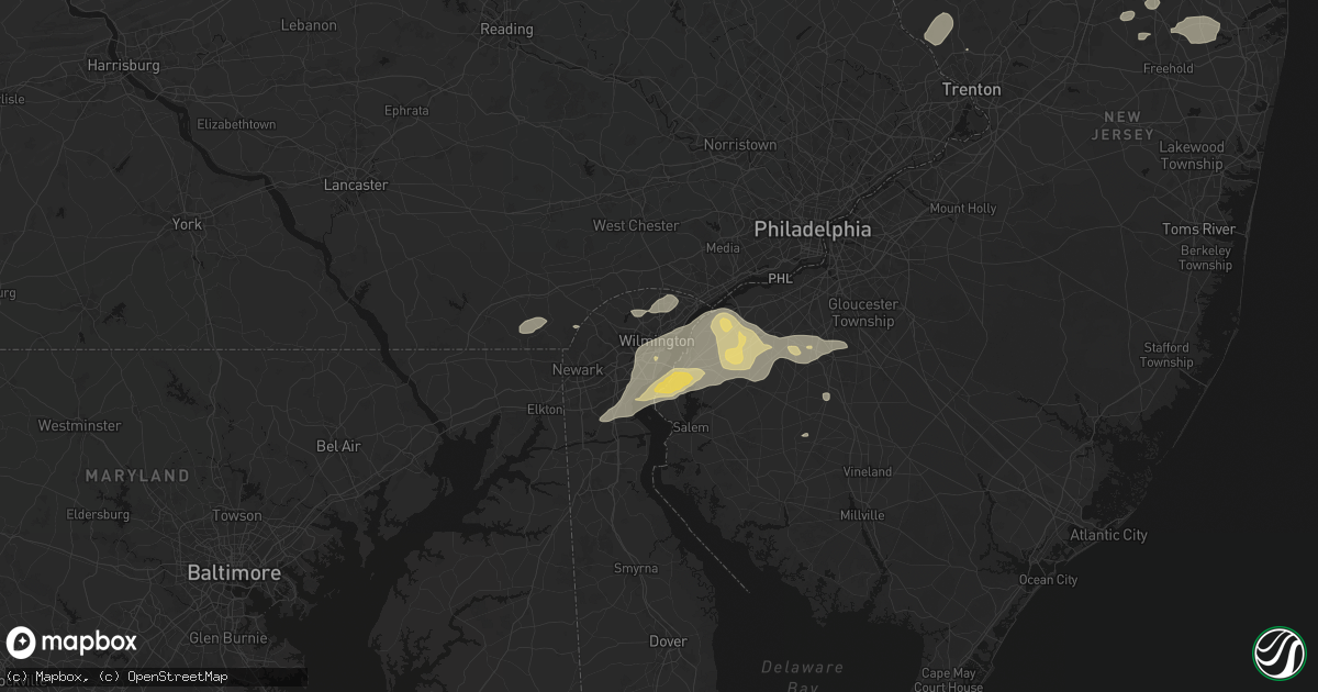 Hail map in Wilmington, DE on August 27, 2026