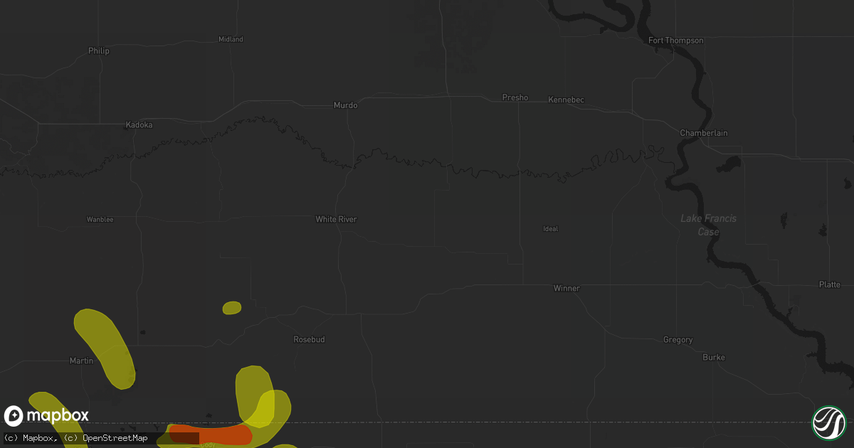 Hail map in Wood, SD on August 27, 2026