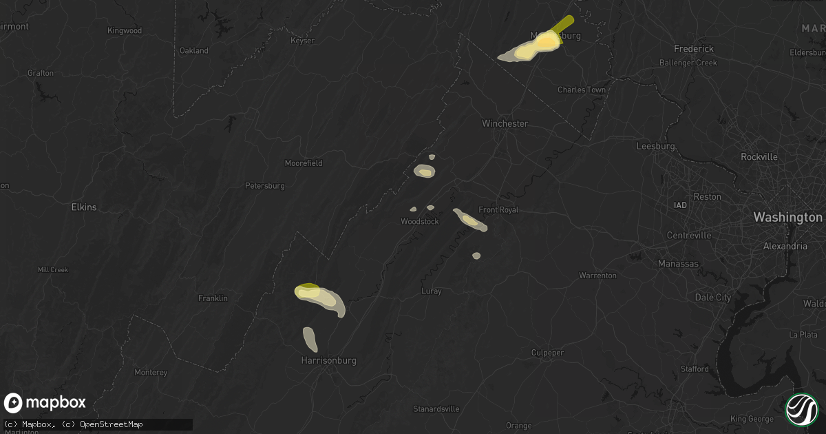 Hail map in Woodstock, VA on August 27, 2026