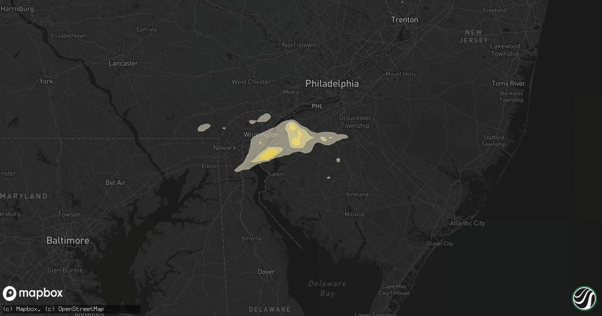 Hail map in Woodstown, NJ on August 27, 2026