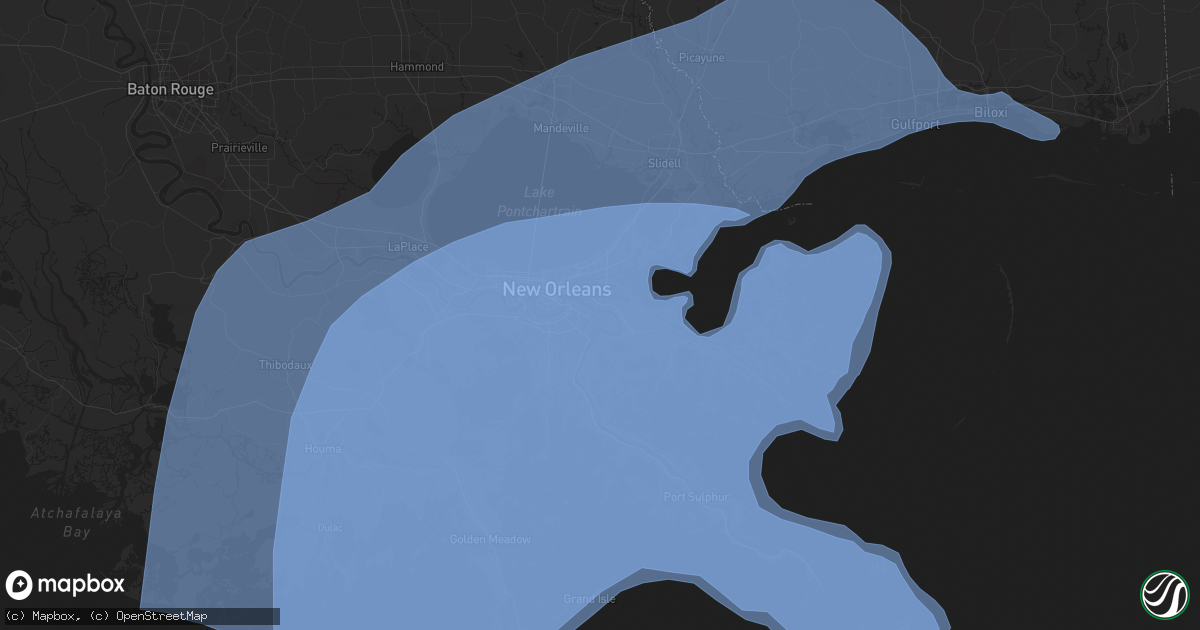 Hail map in Harvey, LA on August 28, 2012