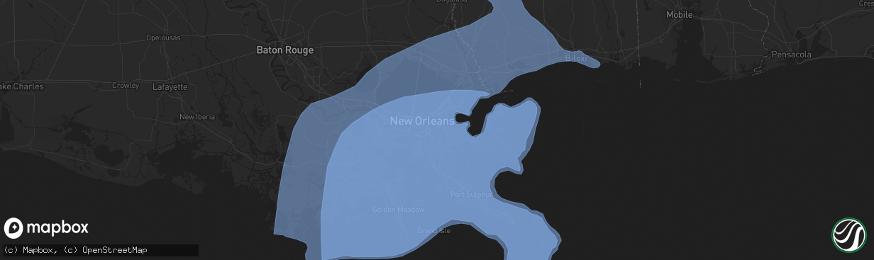 Hail map in Metairie, LA on August 28, 2012