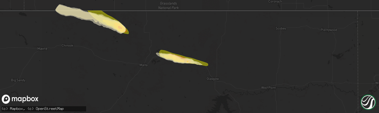 Hail map in Hinsdale, MT on August 28, 2014