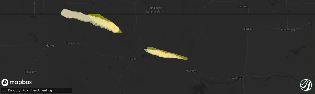 Hail map in Saco, MT on August 28, 2014