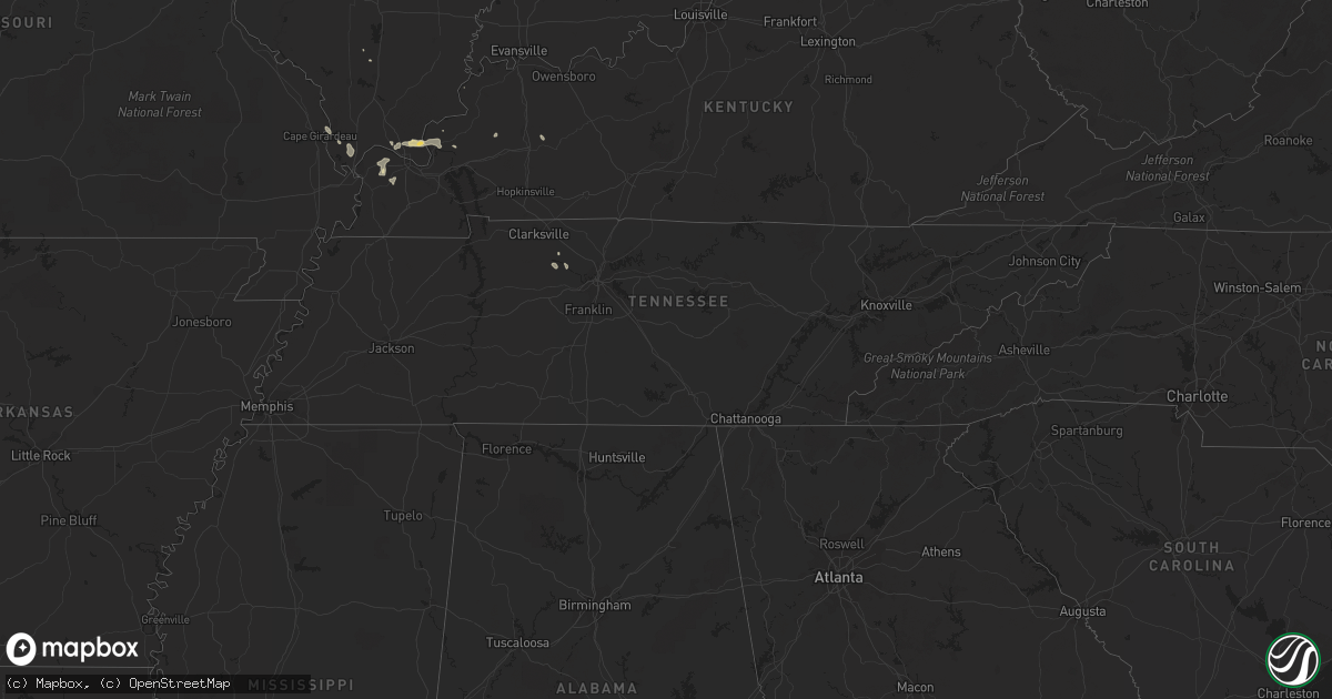 Hail map in Tennessee on August 28, 2014