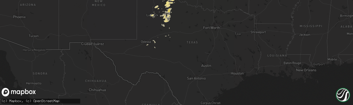 Hail map in Texas on August 28, 2014