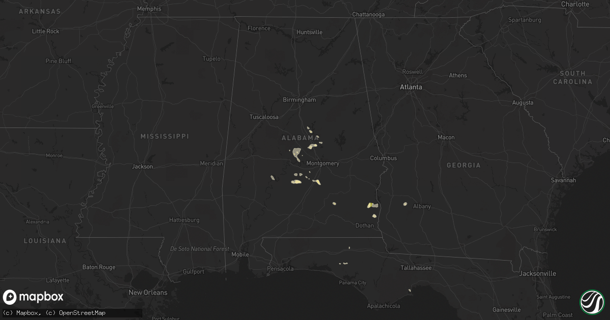 Hail map in Alabama on August 28, 2015