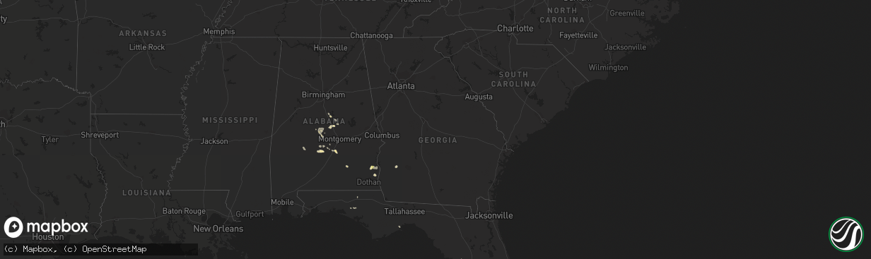 Hail map in Georgia on August 28, 2015
