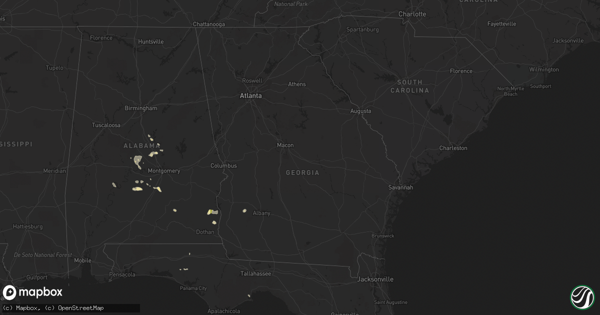 Hail map in Georgia on August 28, 2015