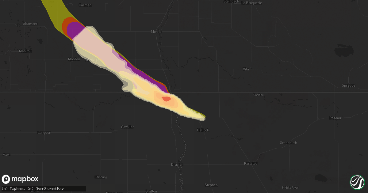 Hail map in Saint Vincent, MN on August 28, 2015