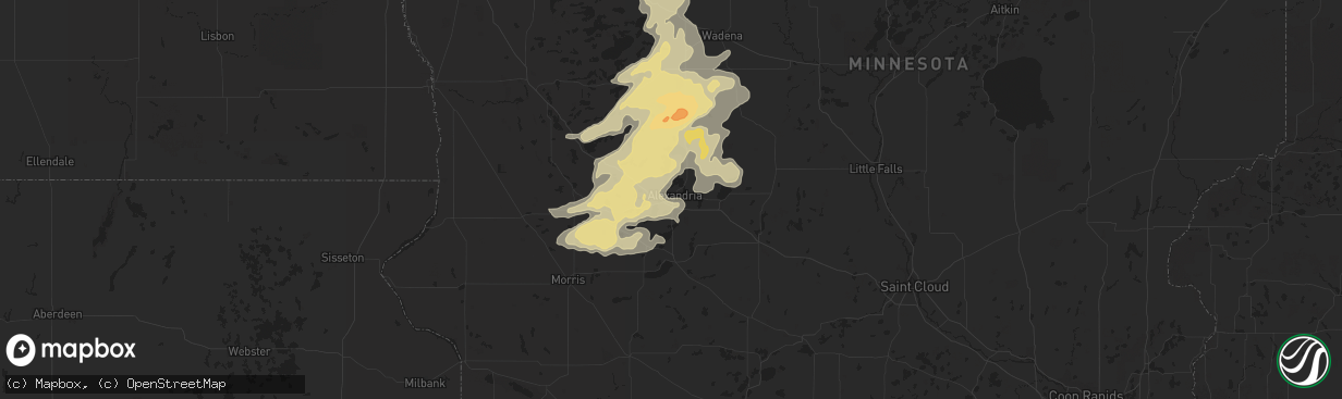 Hail map in Alexandria, MN on August 28, 2016