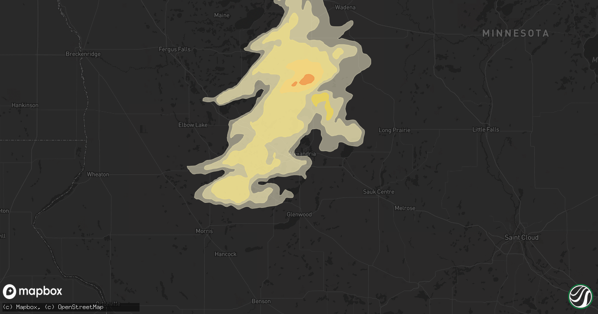 Hail map in Alexandria, MN on August 28, 2016