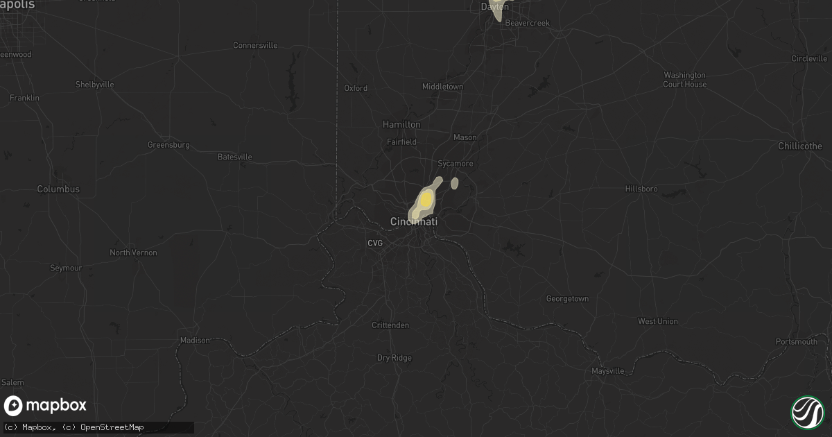 Hail map in Cincinnati, OH on August 28, 2016
