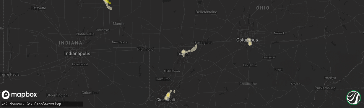 Hail map in Dayton, OH on August 28, 2016