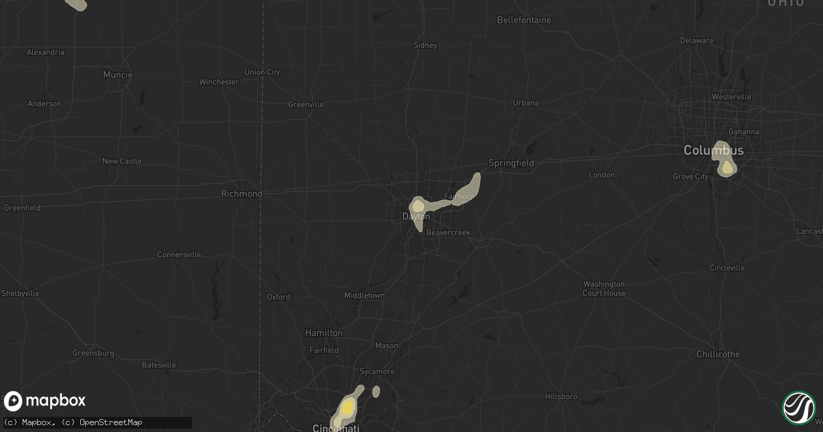 Hail map in Dayton, OH on August 28, 2016