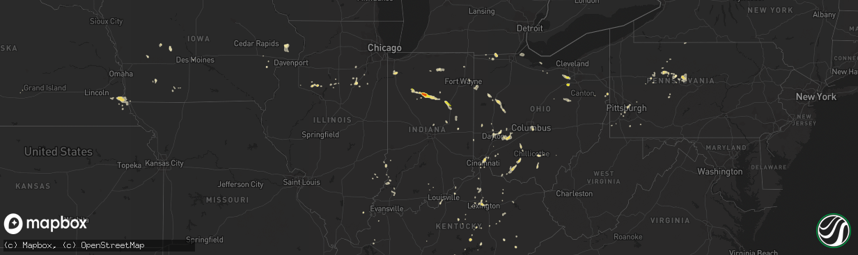 Hail map in Indiana on August 28, 2016