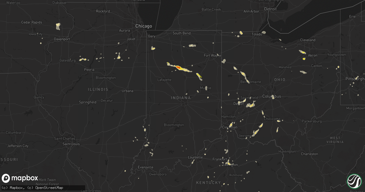 Hail map in Indiana on August 28, 2016